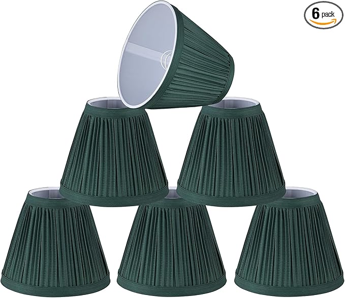 Aspen Creative 33123-6 Small Pleated Empire Shape Chandelier Clip-On Lamp Shade, Hunter Green, 3" Top x 6" Bottom x 5" Slant, 6 Pack