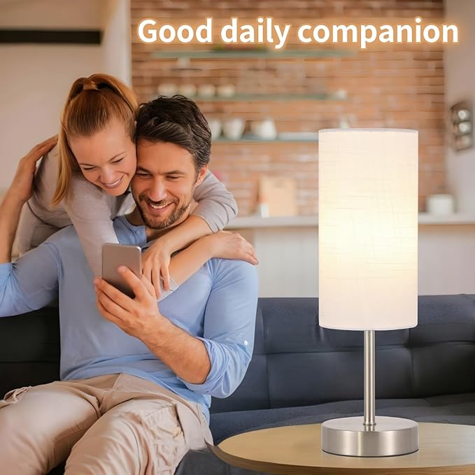 2 Pack Small Table Lamp for Bedroom, Bedside Lamp for Nightstand, Minimalist Modern Desk Lamp with Linen Fabric Shade for Living Room, Office, Kids Room, Dorm, LED Bulb Included