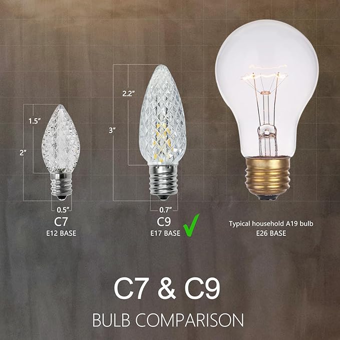 C9 LED Christmas Light Bulbs, Shatterproof & Waterproof C9 LED Replacement Bulb, 2700K Warm White Holiday Decor Bulbs for Indoor & Outdoor Use, E17 Base (Warm White 50Pack)