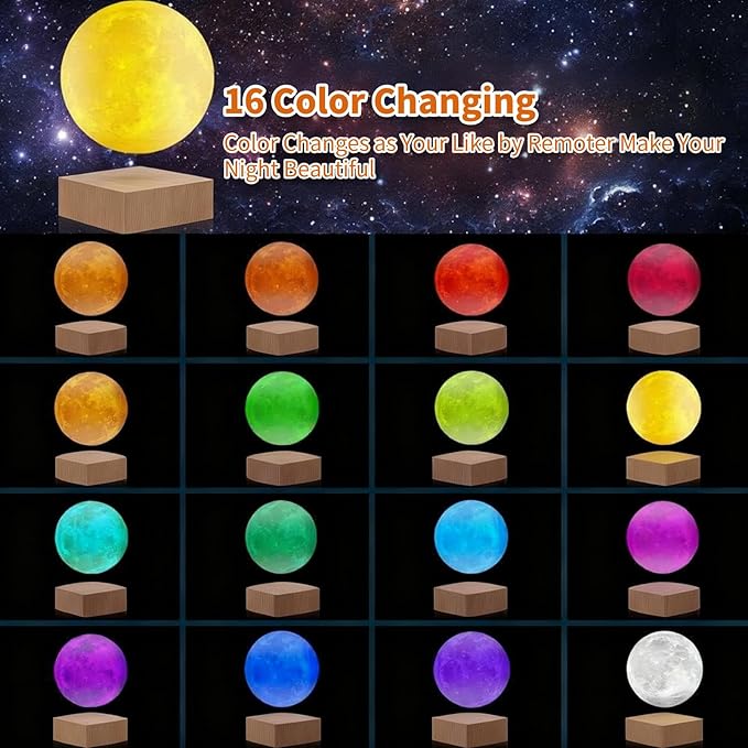 Levitating Moon Lamp, Magnetic Balance Floating Moon Night Light with 16 Color Remote & Touch Control, LED 3D Levitating Decor Unique Lamps for Kids,Office, Living Room (Light Brown)