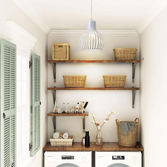 Industrial Plug in Pendant Lighting Metal Wire Cage Hanging Light Fixture with 14.27 Ft Hanging Cord and On/Off Switch (White)