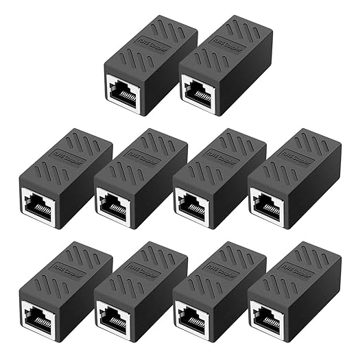 RJ45 Coupler, in Line Coupler Ethernet Coupler Cat8/ Cat7/ Cat6/ Cat5e/ Cat5 Ethernet Cable Extender Adapter Female to Female (10 Pack Black)