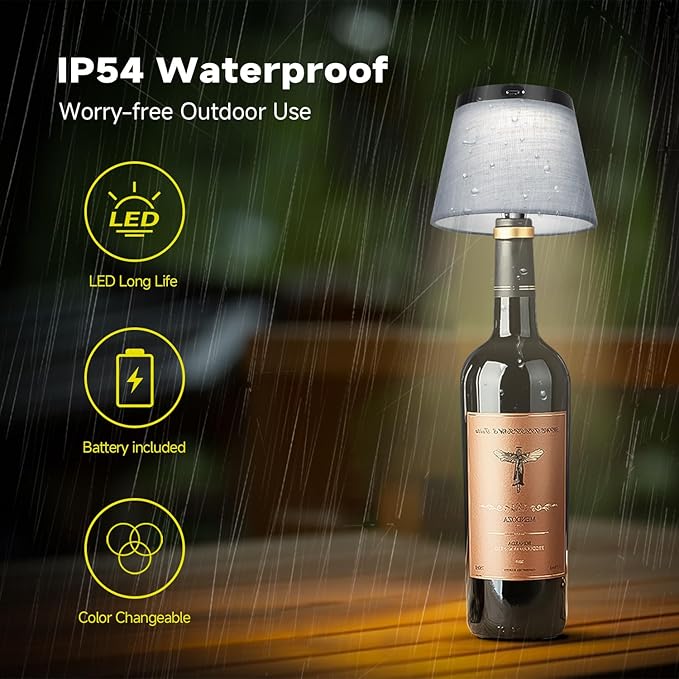 2025 New Bottle Lamp - LED Bottle Lights for Liquor & Wine Bottles, Cordless Lampshade, Whiskey Bottle Top Light, Bottle Stopper Night Light Kit, Rechargeable 3-Tone Touch-Dimmable