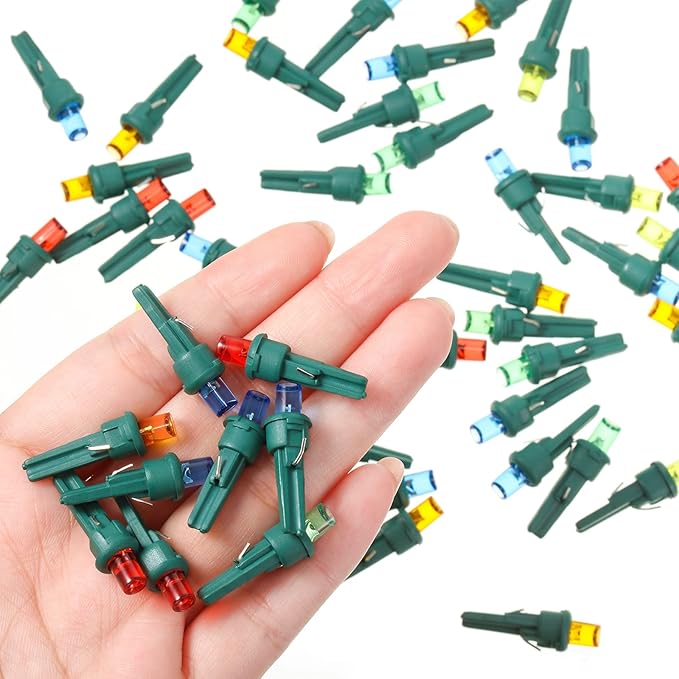 Honoson 48 Count 5 mm LED Halloween Replacement Bulbs Bulk Wide Angle Christmas Light Xmas Tree String Replacement Festival Light Decoration (Green Base with Multicolor Bulb)