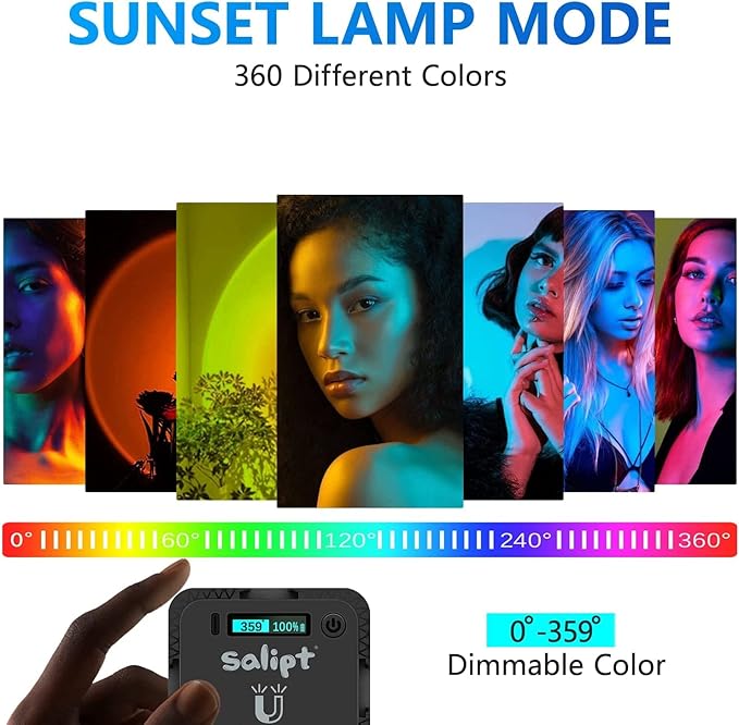 Sunset Projection Lamp, RGB Video Light, LED Camera Light 360° Full-Color2000mAh Rechargable, Magnet Adsorption, Night Light with Flexible Tripod Stand,Romantic Projector for Party Living Decor