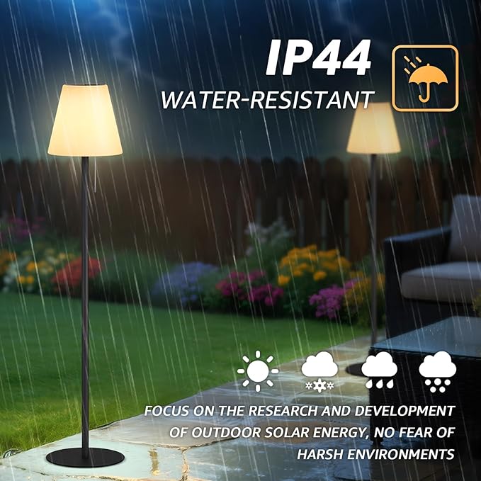Solar Outdoor Floor Lamp USB Rechargeable Cordless Dimmable RGB Warm White LED Lights for Yard Garden Patio