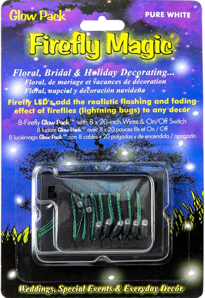 Glow Pack (Battery Powered) Floral Centerpiece Firefly, Lightning Bug, Fairy Lights. Patented to Mimic Real Fireflies: 8 White LEDs