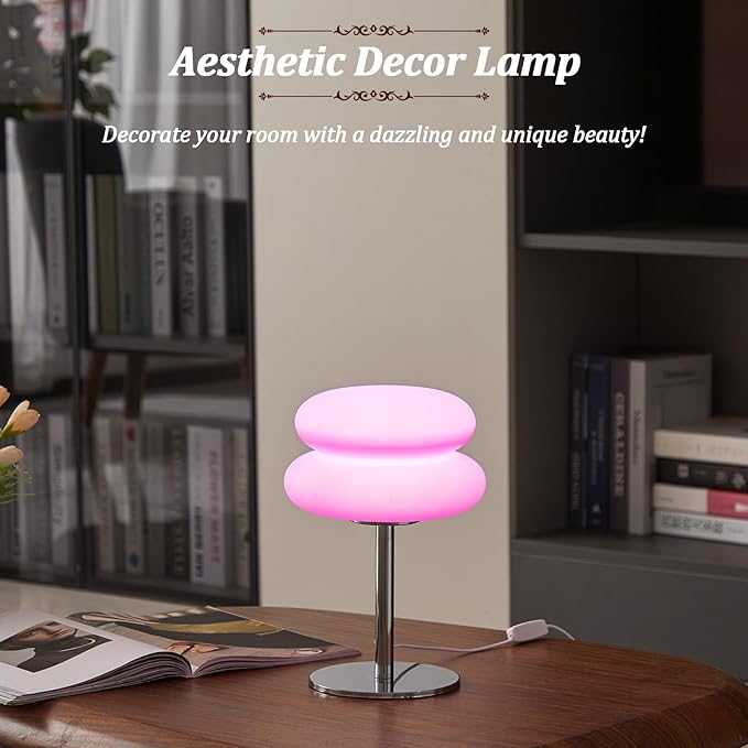 Pink Mushroom Lamp, Mid Century Modern Lamp for Nightstand, Dimmable Retro Egg Tart Bedside Lamps, Home Decor Ambient Lighting Aesthetic Cute Lamps for Bedroom Living Room (NOT Glass)