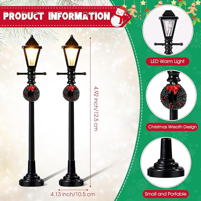 Baquler 12 Pcs Christmas Lamp Posts Christmas Village Accessories Miniature Fairy Street Lamps Decorative Uptown Mini Street Lights Pathway Lantern for Xmas Holiday Decoration DIY Craft(Cute)