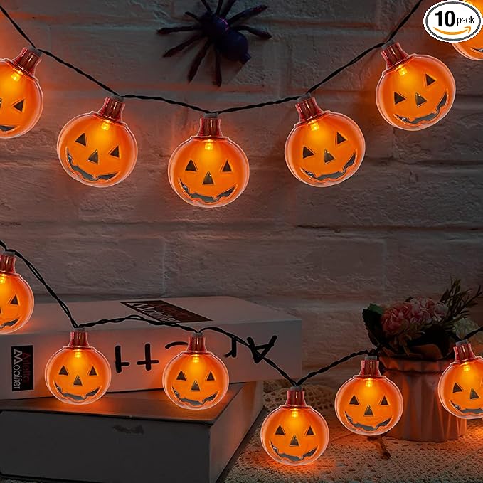 Halloween Led Pumpkin Lights Outdoor 8.5Ft Halloween Decorations Lights with 10 LED Clear Orange Pumpkin Light Waterproof, Plug in Pumpkin String Light for Indoor Party Patio Window Garden Home Decor