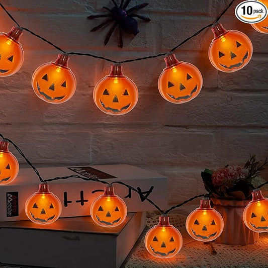 Halloween Led Pumpkin Lights Outdoor 8.5Ft Halloween Decorations Lights with 10 LED Clear Orange Pumpkin Light Waterproof, Plug in Pumpkin String Light for Indoor Party Patio Window Garden Home Decor