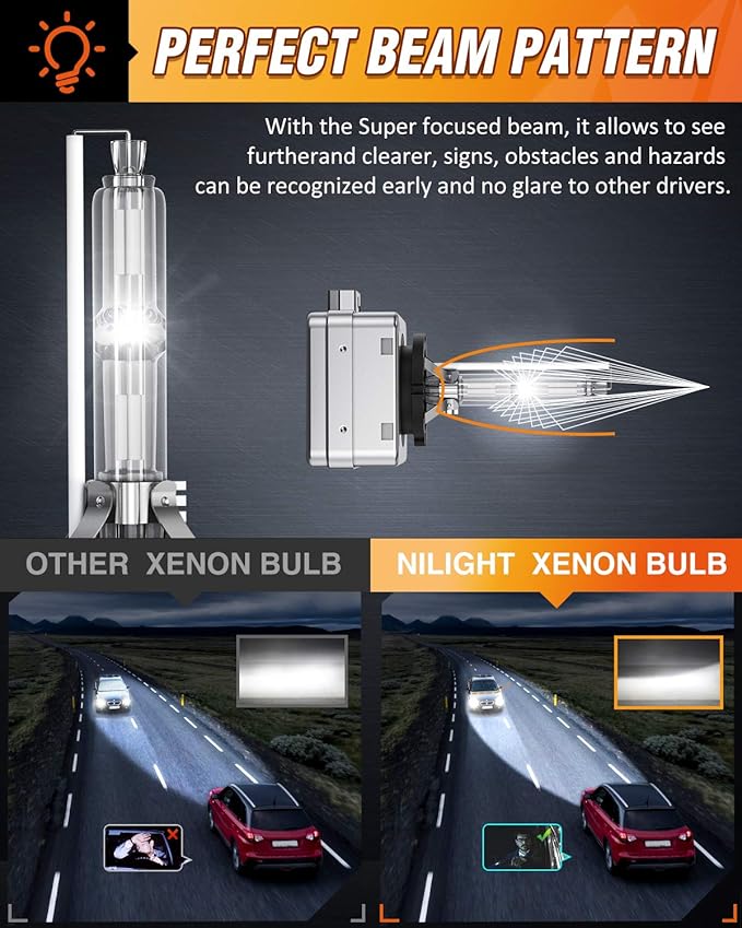 Nilight D3S HID Headlight Bulbs, Super Bright D3S HID Bulb 6000K Diamond White High Low Beam HID Xenon Bulbs Replacement, 2-Pack