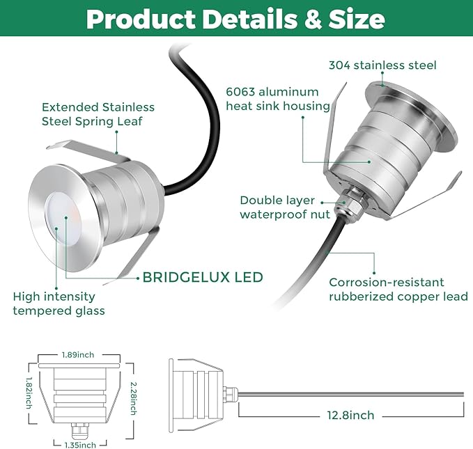 Gardencoin Outdoor Recessed LED Lights, Heavy Duty Soffit and Deck Lighting Flush Mount, 12-24V Low Voltage Landscape In Ground Well Light, Underwater Pond Light, Dimmable Widely Used, 6pack
