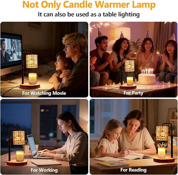 Candle Warmer Lamp with Timer and Dimmer 4-Level Dimmable Flower Light Heat Lamp for Jar Candles Adjustable Height Modern Cute Home Decor for Living Room Bedroom(Gold) (Gold-Square)