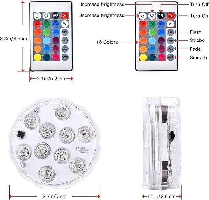 LUXJET LED Lights with Remote for Christmas Decorations - Color Changing Waterproof LED Lights for Christmas Gifts Party Glass Vase Easter Decoration