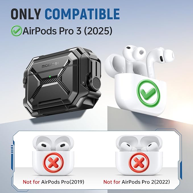 MOBOSI for AirPods Pro 3 Case [IP68 Waterproof Case for iPods Pro 3&Compatible with MagSafe] Military Grade Protective Earpods Pro3 Cover with Secure Lock, Keychain & Phone Stand (2025),Black