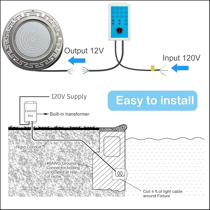 Pool Lights for Inground Pool, 60W 10 Inch LED Inground Pool Light with Controller, Remote and APP Control for Wet Niche, Color Changing Underwater Swimming Pool Lights with 100 Foot Cord