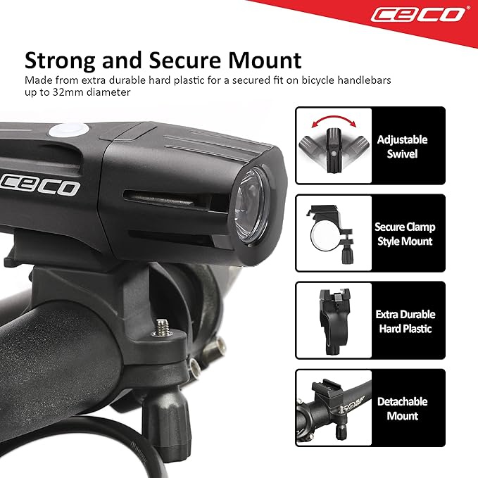 CECO USA 1000 Lumen USB Rechargeable Bike Light – Tough & Durable IP67 Waterproof & FL-1 Impact Resistant – Super Bright Model F1000 Bicycle Headlight – for Commuters, Road Cyclists & Mountain Bikers