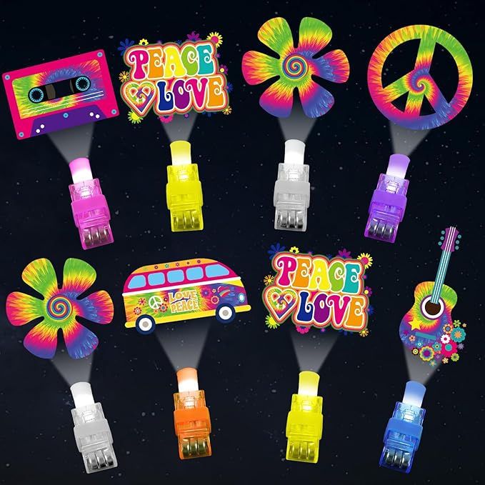 36Pcs 1960s Retro LED Finger Lights Groovy Party Favors Glow in the Dark Light Up Finger Lights Back to 60s Themed Bulk for Birthday Party Goodie Bag Stuffer Birthday Gifts Prize