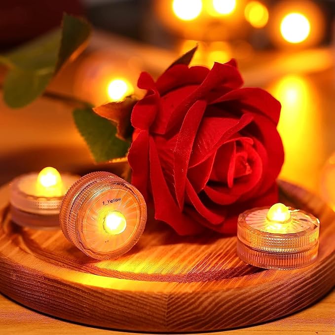 HL Submersible LED Light,Amber Mini LED Light,100 Hours Waterproof Flameless Led Lights Battery Powered for Wedding Home Vase Festival Party Decoration 12pcs (Built-in 24 Batteries)