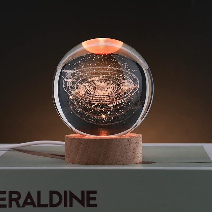 Large 3D Solar System Crystal Ball, Crystal Lamp 16 Color Changing Night Light with Remote Control for Bedroom Decor, Ideal Birthday Gift for Teens Boys and Girls, Solar System Model