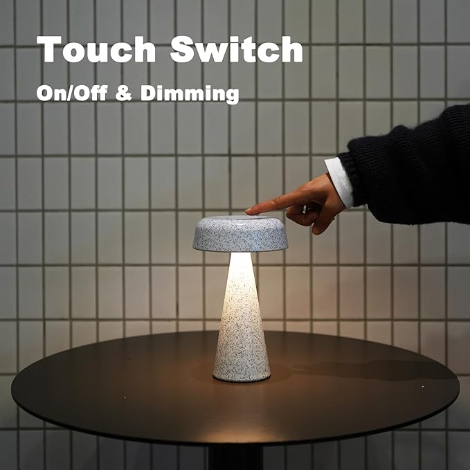 Cordless Mushroom Lamp Rechargeable, Portable Battery Operated Table Lamp Waterproof, Touch Dimmable Night Light for Bedroom/Patio/Dinning/Outdoor (Gypsophila Black)
