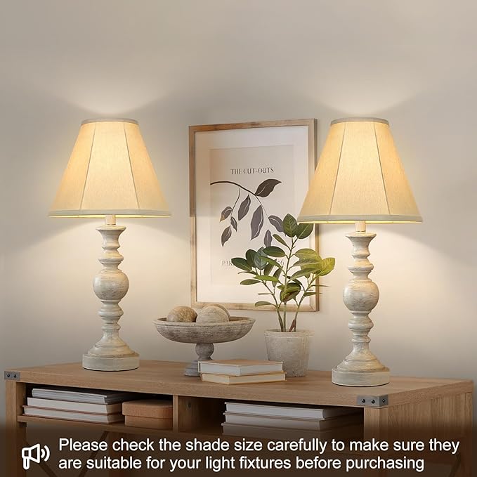 Bell Lamp Shades Set of 2, Cream Fabric Lampshades Medium Shade Replacement, 6"Top x 13"Bottom x 10"High, Natural Linen Hand Crafted(Spider Fitter), Harp Holders Included, Easy Assembly Required