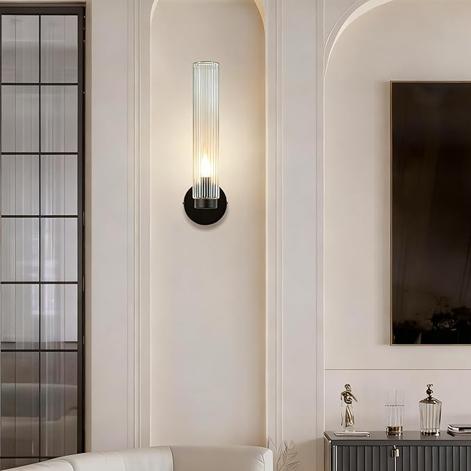 Radiant Fluted Textural Metallic Finish Glow Sconce,Bathroom Sconce,Bathroom Wall Lights,Bathroom Wall Sconces,Bathroom Sconce Lights (Matte Black)
