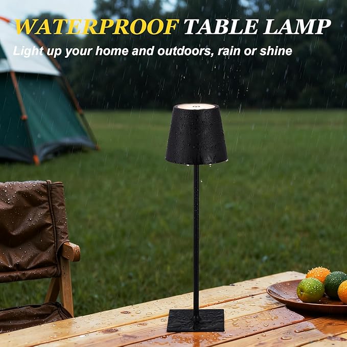 Kakanuo Cordless Rechargeable Table Lamp Black 5000mAh Battery Operated Lamps, 3 Colors Stepless Dimming Touch Lamp for Living Room, Kitchen Counter, Dining, Outdoor Patio, 2 Pack