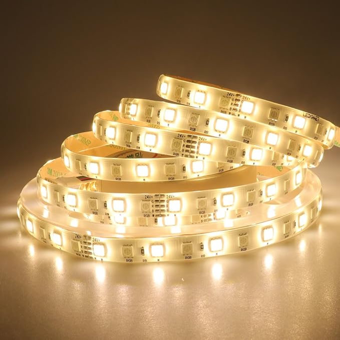 RGB+Warm White LED Strip Lights DC24V SMD5050 360LEDs RGBW LED Tape Light Multi-Colored Silicone Waterproof IP65 16.4Ft for Bedroom Home Kitchen Lighting
