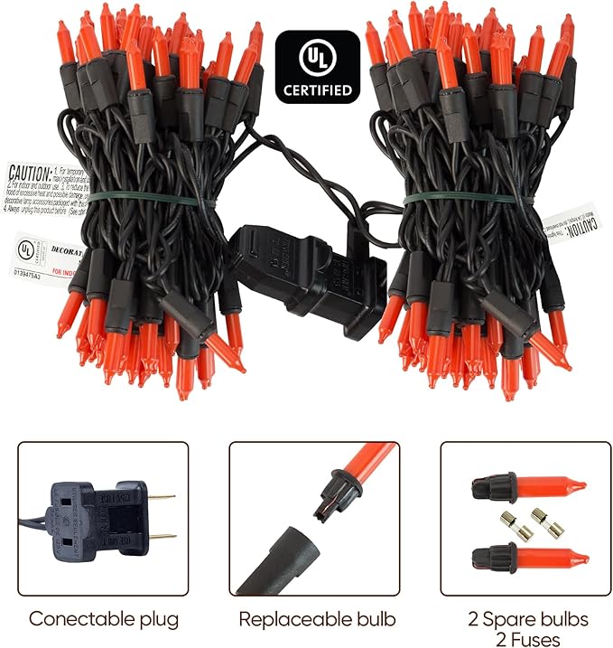 100 Count Orange Halloween Lights for Halloween Decorations, 21ft Orange String Lights Plug in, Mini String Lights with Black Wire for Fall Tree Outdoor Indoor Decor