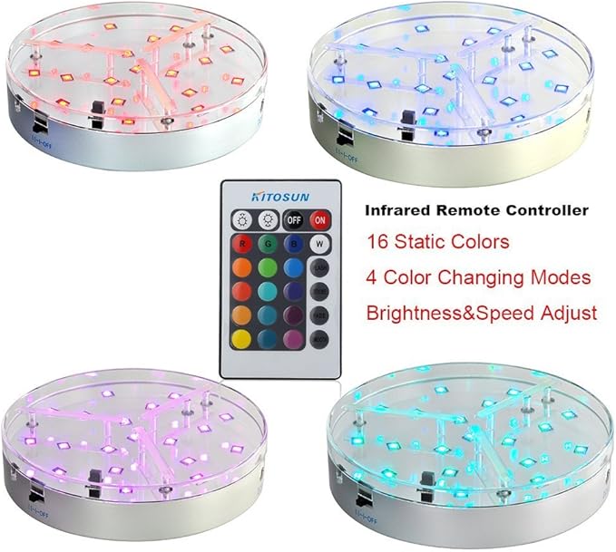 LED Light Base for Glass Art - 6 Inch RGB 16 Colors LED Vase Base with Remote Control for 3D Display | Battery Operated LED Light Wedding Centerpieces Pedestal for Glass Art Figurines