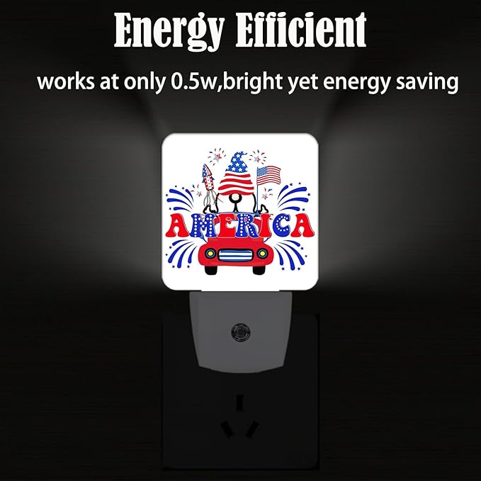 Happy Independence Day Night Light,Plug Into Wall with Dusk to Dawn Light Sensors, Warm Nightlights for Bedroom, Bathroom, Hallway, Kitchen, Gifts Ideal for Boys Girls Women Men