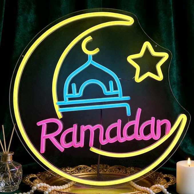 Ramadan Kareem Neon Sign 15 in Eid Mubarak Neon Lights for Wall Decor Muslim Islamic Led Light Sign for Ramadan Mubarak Ramadan Kareem Sign Islamic Muslim Home Bedroom Party Decor Gift