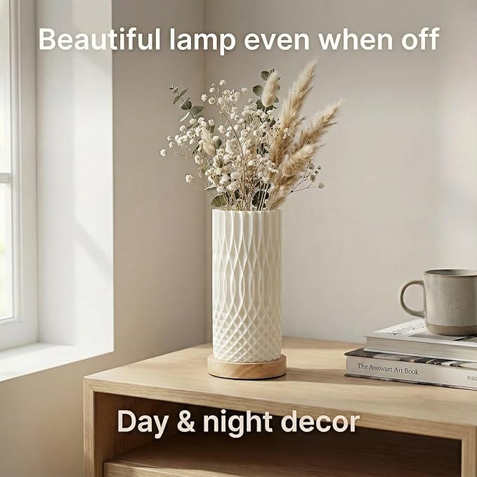 3D Printed Mini Lamp, Small Bedside Lamp with 3-Color Dimmable LED, Small Nightstand Lamp for Tight Spaces, Beautiful Lamp with Wooden Base - Flame