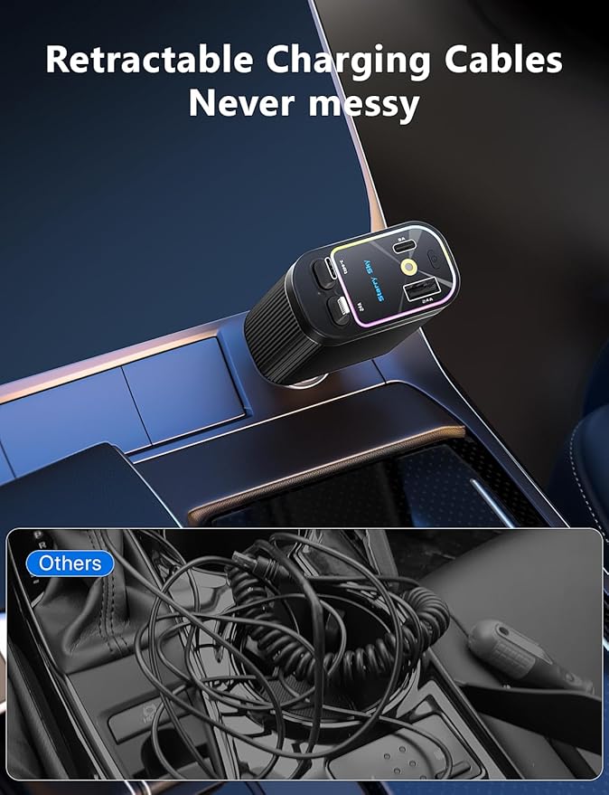 Starlight Retractable Car Charger with Retractable Cables, Starlight in Car Roof 4 in 1 Super Fast USB C Car Phone Charger, 2 USB Ports Starry Sky Adapter, Compatible with iPhone 17 16 15 14 13 12