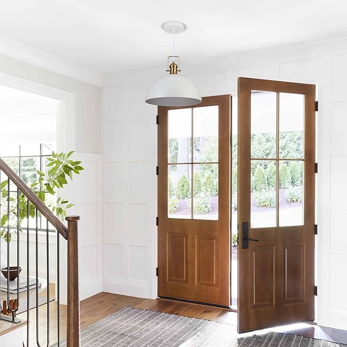 18 Inch Large Pendant Lights for Kitchen Island Matte White Farmhouse Pendant Light fixtures Adjustable Height Dome Hanging Light for Dinning Room Bedroom Hallway,1 Pack