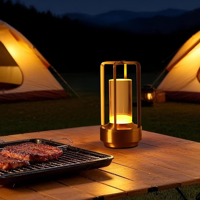 Portable Touch Control Table Lamp with 5000mAh Battery, 3-Color Stepless Dimming Cordless LED Light for Bedroom/Camping/Restaurant/Bar Indoor & Outdoor (1-Pack Gold)