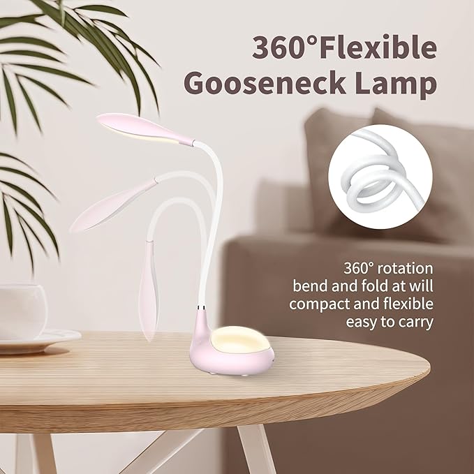 LED Desk Lamp, 2 in 1 Dimmable Reading Lamp, Touch Desk Lamps for Home Office Dorm with 3 Color Modes, USB Rechargeable Night Lights for Kids, Gifts for Boys Girls