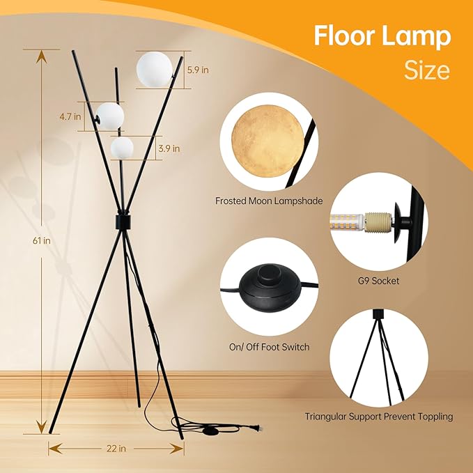 Floor Lamps for Living Room - Tall Floor Lamp 3D Printed Standing Lamp Modern Bedroom Floor Lamp Large Moon Floor Lamp with Remote Tripod Floor Lamp for Living Room,Bedroom,Office