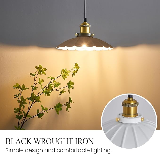 Plug in Pendant Light Industrial 9.8 Inch White Lampshade Kitchen Island On/Off Switch Hanging Lamp Plug in Adjustable 14Ft Cord Hanging Lights for Bedroom and Living Room 2Pack