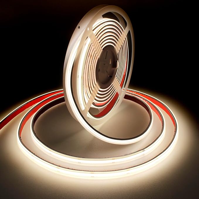 COB LED Strip Lights,Natural White 4000K,DC24V IP67 Waterproof LED Strip,480LEDs/M,16.4ft/5M,8MM Wide,CRI90+,Outdoor cob led Strip for Bathroom Decor,Pool,Garden (Power Not Include)