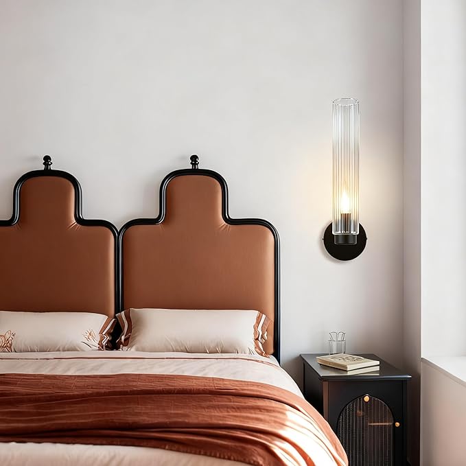 Radiant Fluted Textural Metallic Finish Glow Sconce,Bathroom Sconce,Bathroom Wall Lights,Bathroom Wall Sconces,Bathroom Sconce Lights (Matte Black)