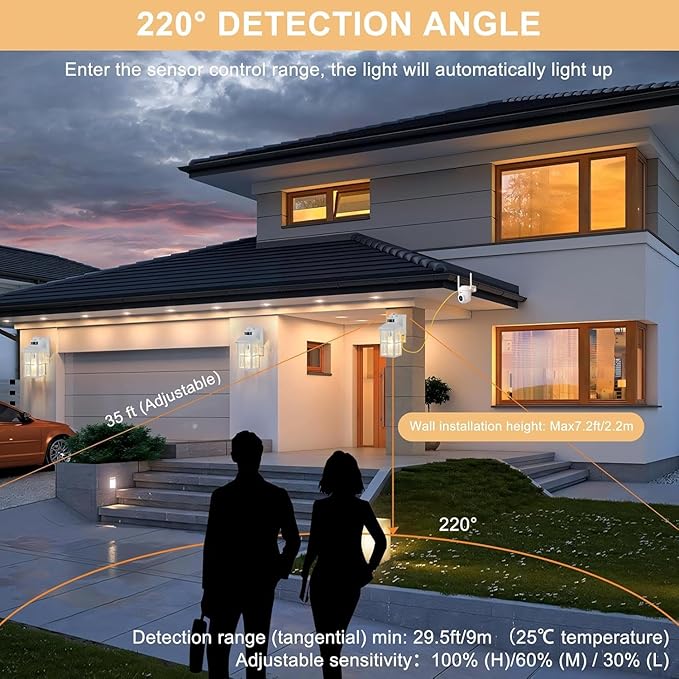 Porch Lights with GFCI Outlet with Remote,Dusk to Dawn Motion Sensor Outdoor Light, Upgraded 4 Lighting Modes Exterior Fixture Waterproof Outside Lights for House Patio Garage