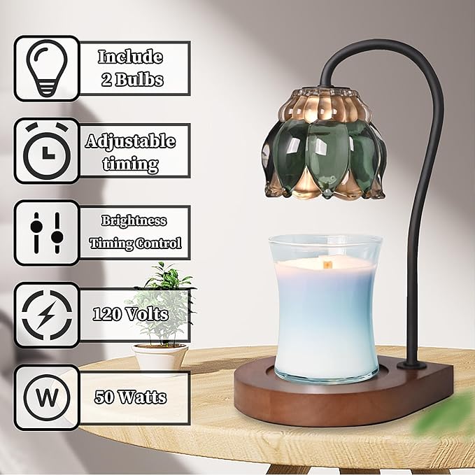 Candle Warmer Lamp Birthday Gifts for Women Mom, Mothers Day Gifts, Compatible with All Jar Candles, Wax Melt for Candle Home Decor, Modern Farmhouse Decor, Candle Warmer Timer DarkGreen