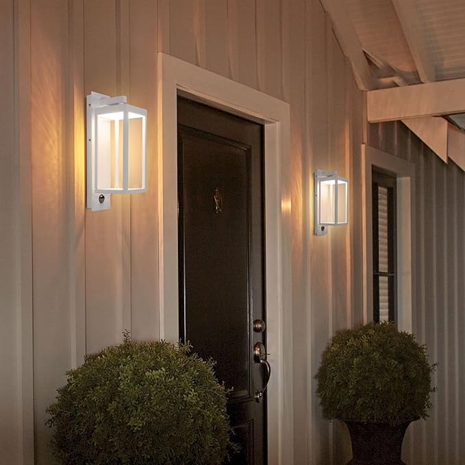 Motion Sensor Outdoor Wall Light LED Exterior Light Fixture IP54 Waterproof Sconce Porch Light Grey Modern Wall Mount Lamp Lantern for House Garage Patio Entryway 13W 750Lm 3000K