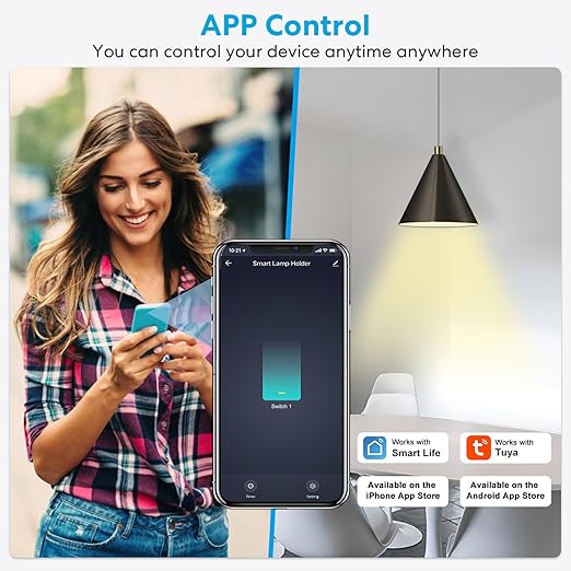 LoraTap Smart WiFi Bulb Socket E26 2 Pack Wi-Fi LED Light Bulb ﻿Timer Lamp Holder Adapter, Voice Control with Amazon Alexa and Google Home, Smart Life App Control from Anywhere by Phone, 30W Max.