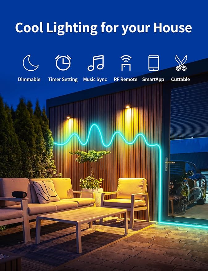 52FT LED Neon Rope Lights, RGB Strips Light with RF Remote & APP Control,Flexible IP67 Waterproof Outdoor, Music Sync,DIY Design,24V LED Strip Lights for Gaming Wall Christmas Decor-2 Rolls