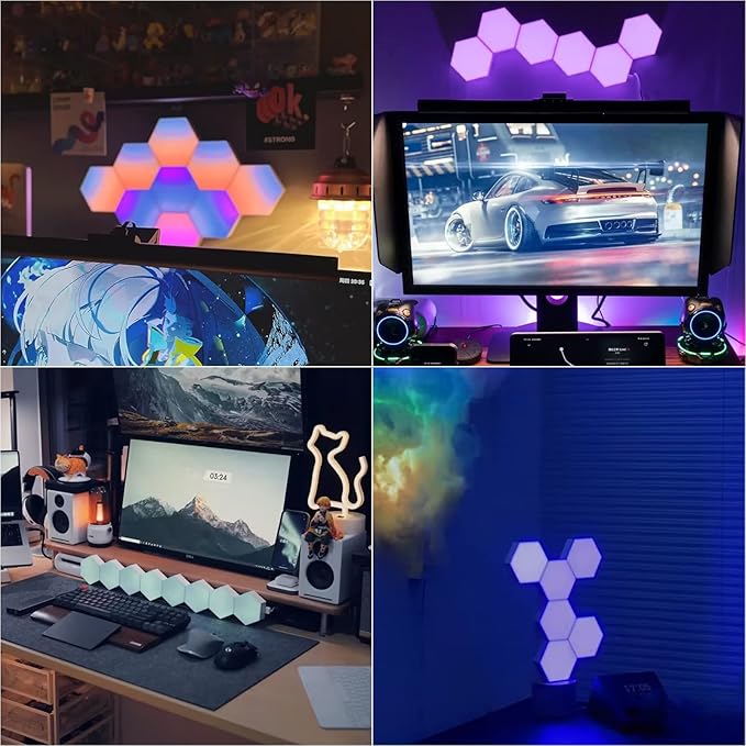 Hexagon Lights, Smart LED Wall Lights with Remote, 13 Colors Touch-Sensitive DIY Modular Assembled RGB Wall Panels, Hex Light with USB-Power for Autism, Game Room Decor, Party (6-Pack)