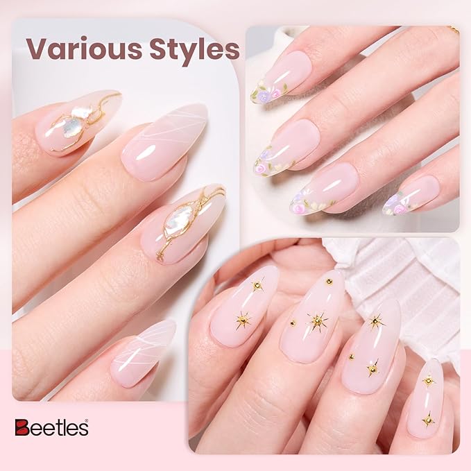 Beetles Apricot Reverie Nude Gel Polish - 15ML Full Size Neutral Jelly Nude Pink Nail Polish Base Color Nail Concealer Sheer Translucent Effect Soak Off UV French Nail Art Salon DIY Manicure Gifts